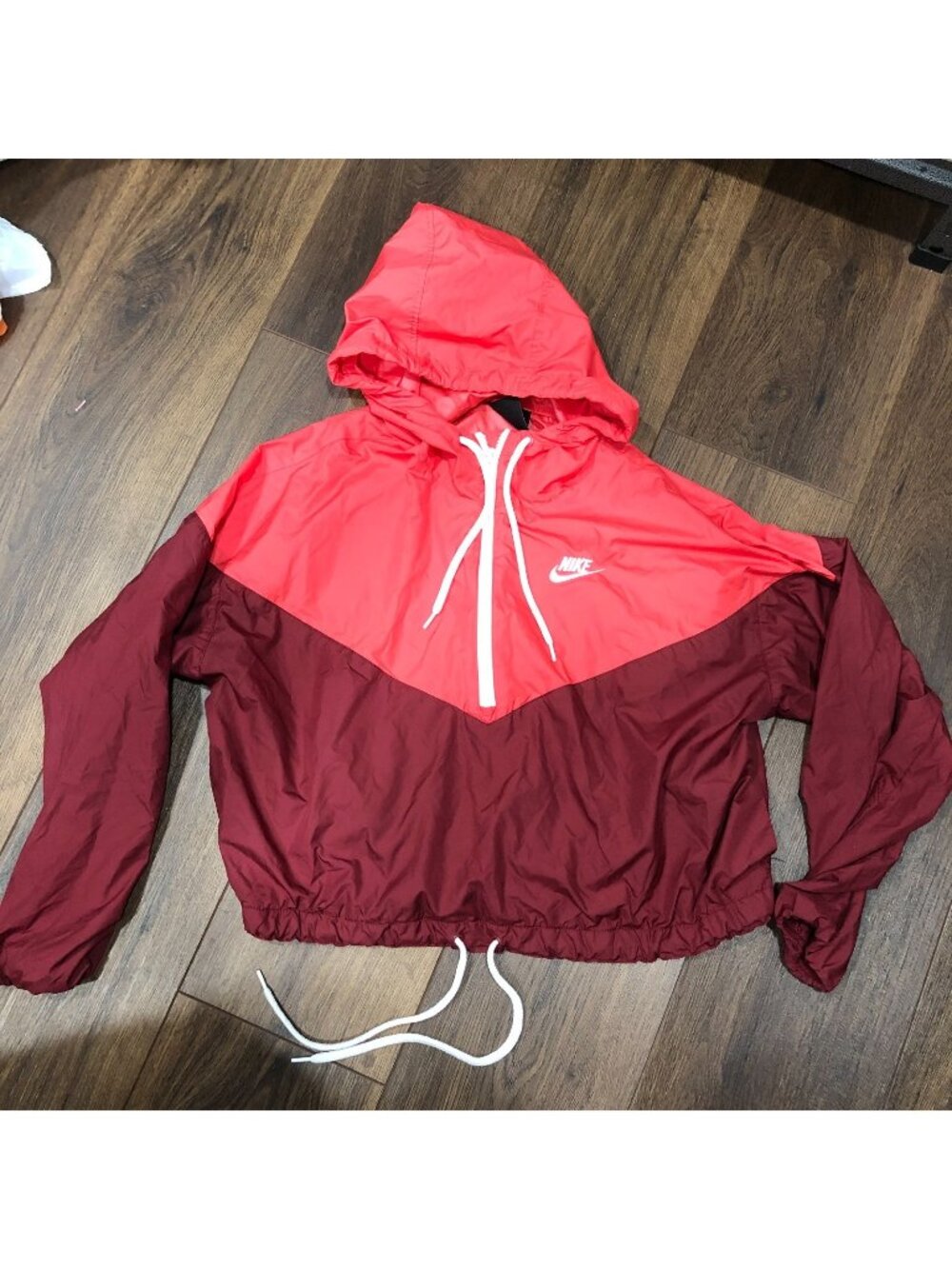 Nike Jacket Windrunner 1/4 Zip Womens M Heritage Cropped Maroon / Red Hooded